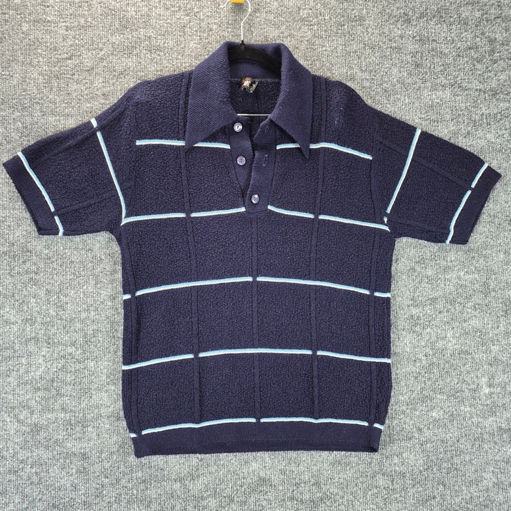 Jockey Polo Shirt Vintage Thorobred Knit Striped Medium Navy Blue Men